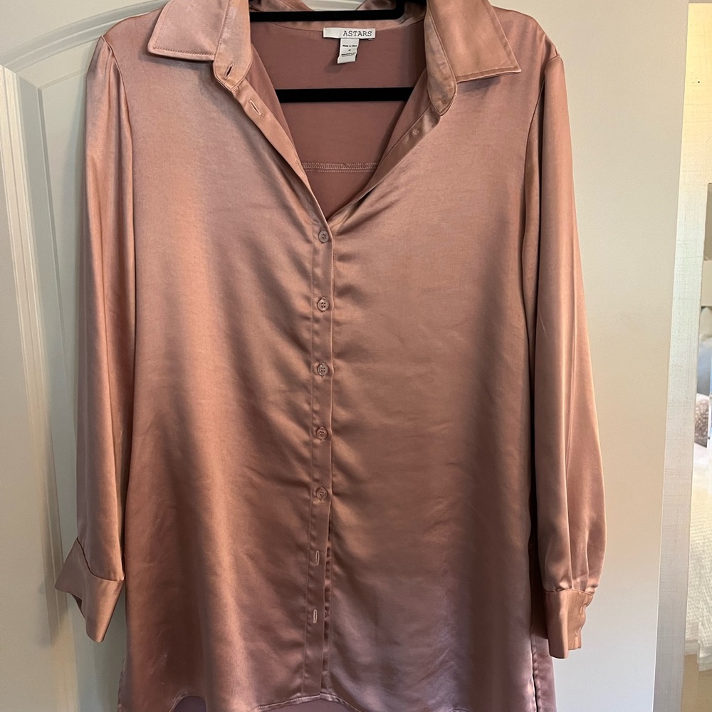 Astars Satin Button Down Shirt - Rose Gold